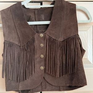 Vintage Fringe Leather Cropped Vest
